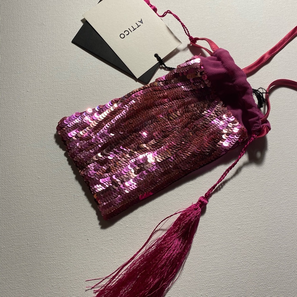 Pink sequin tassel silk pouch